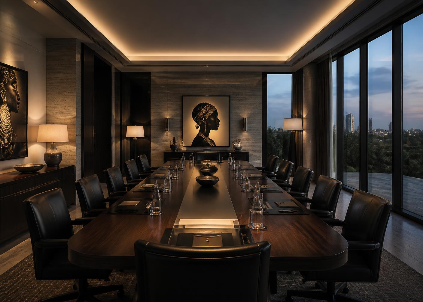 Elegant executive boardroom prepared for a private meeting